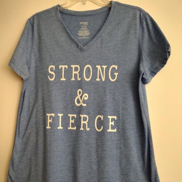 Danskin Now "Strong and Fierce" Large Blue Short sleeve t-shirt - Picture 2 of 5